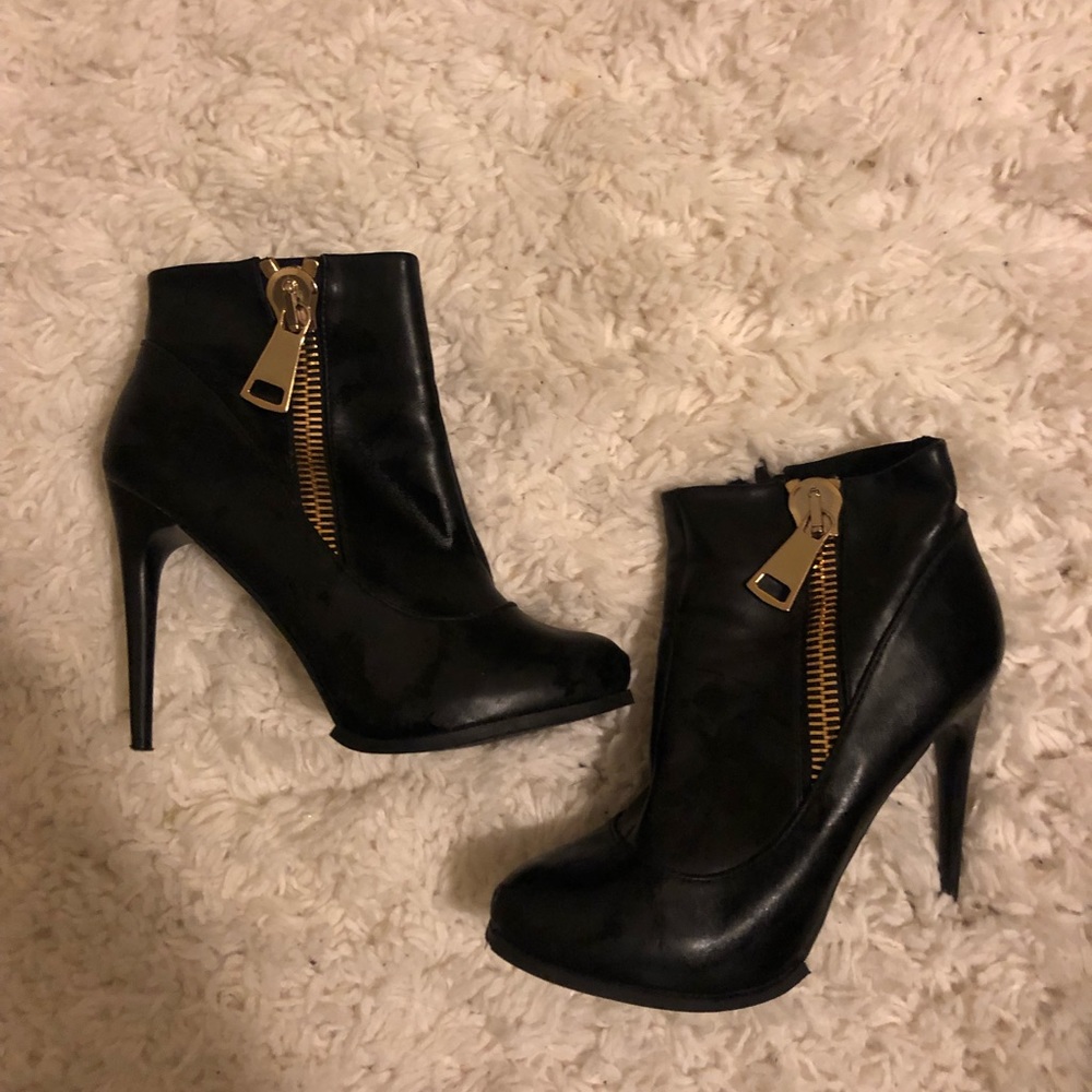 CALL IT SPRING  Black Booties with Bold Gold Zipper